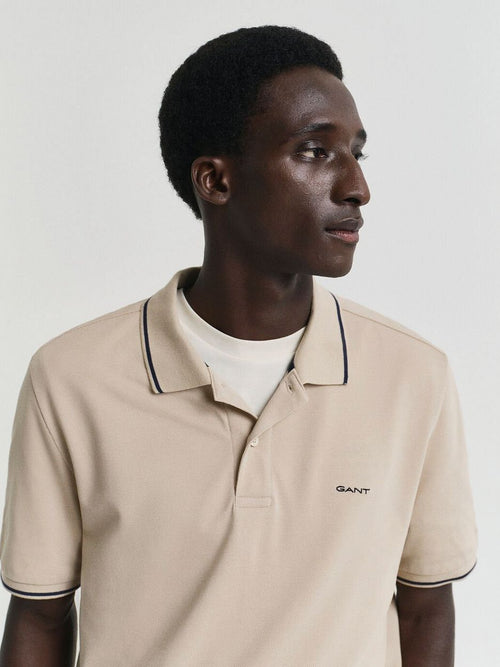 Gant tipping piqué poloshirt beige | Regular-fit