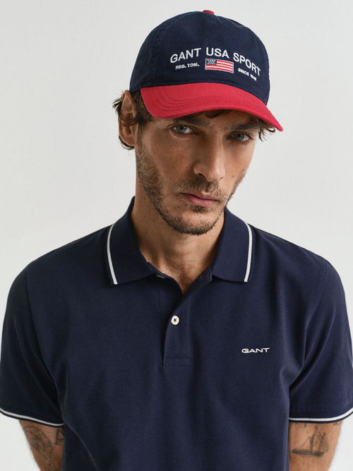 Gant tipping piqué poloshirt donkerblauw | Regular-fit