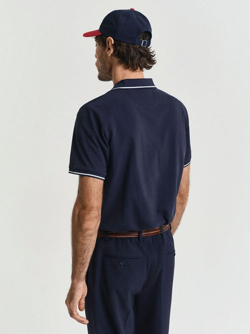 Gant tipping piqué poloshirt donkerblauw | Regular-fit