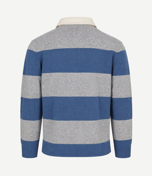 Rugger polo knitted lamswol blauw grijs