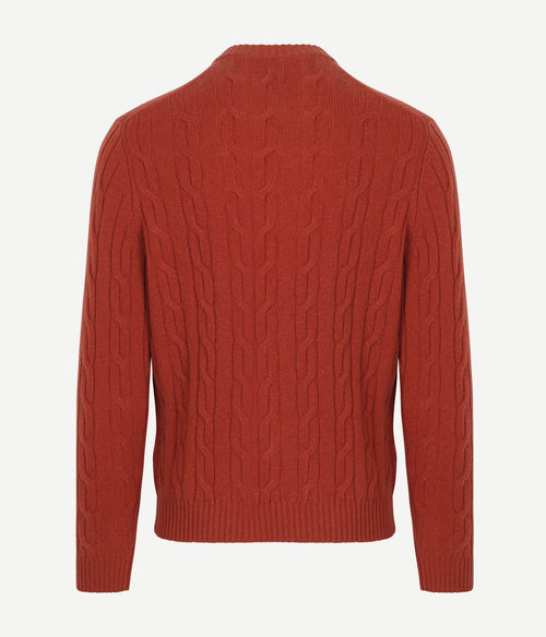 Pullover crewneck lambswool cable modern rust