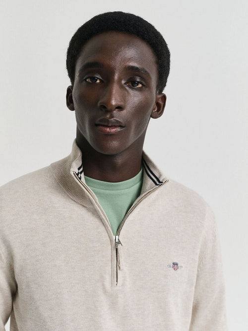 Gant halve rits trui lichtbeige | Regular-fit