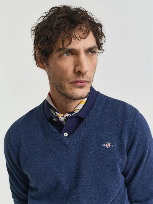 Gant pullover v-hals jeans blauw | Regular-fit