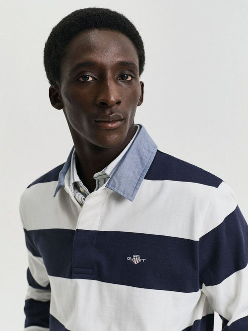 Gant heavy rugger shield polo streep donkerblauw wit | Regular-fit