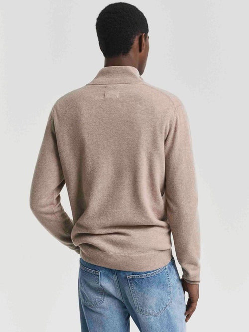 Halfzip wol trui logo beige
