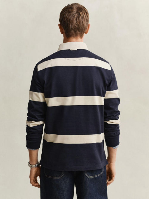 Heavy rugger stripe shield polo streep donkerblauw wit