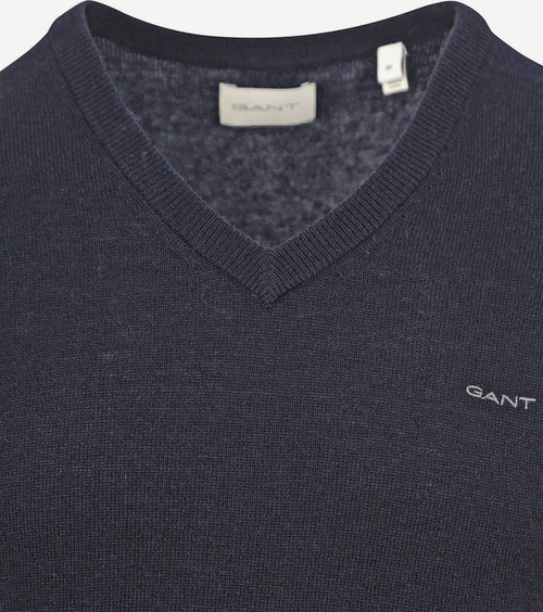 Gant trui lamswol donkerblauw melange | Regular-fit