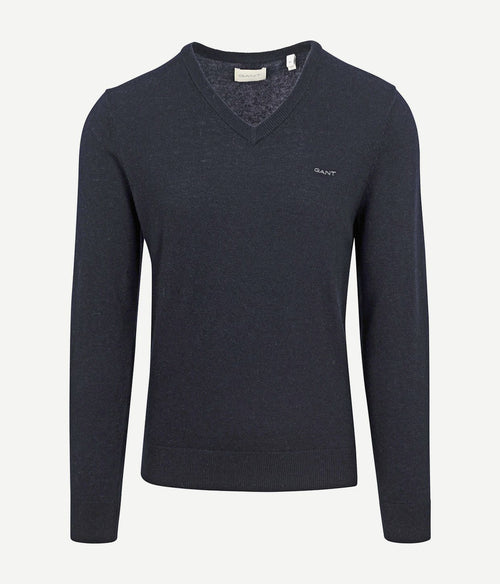 Gant trui lamswol donkerblauw melange | Regular-fit