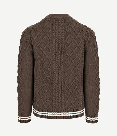 Cardigan cable knit lamswol bruin