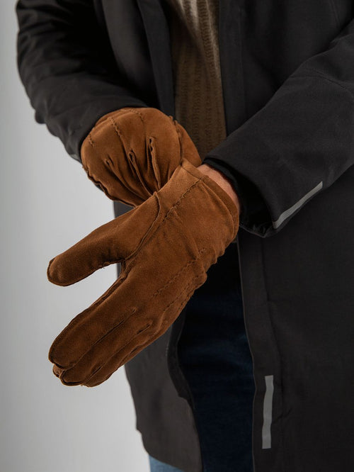 Suede handschoen cognac