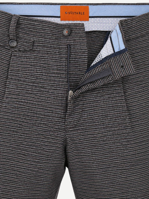 Chino Pico pleat pepita donkerblauw bruin
