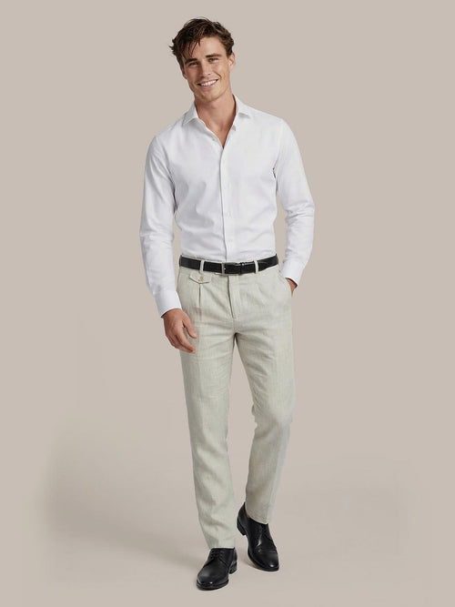 Chino Pico pleat cotton linen glencheck lichtgrijs