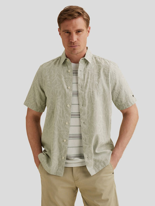Short sleeve overhemd jacquard greige