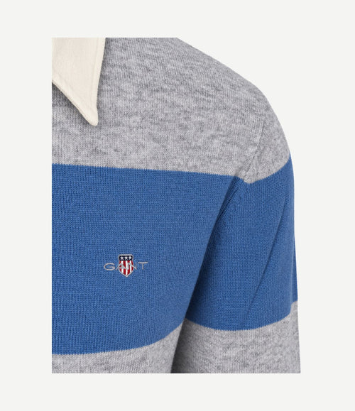 Rugger polo knitted lamswol blauw grijs