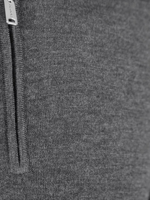 halve rits pullover merinowol grijs