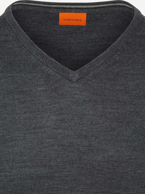 Merino pullover v-hals antraciet