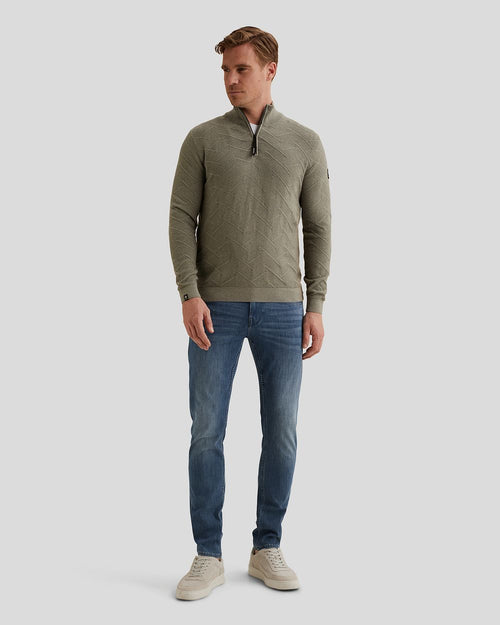 Pullover halve rits mouline forest fog