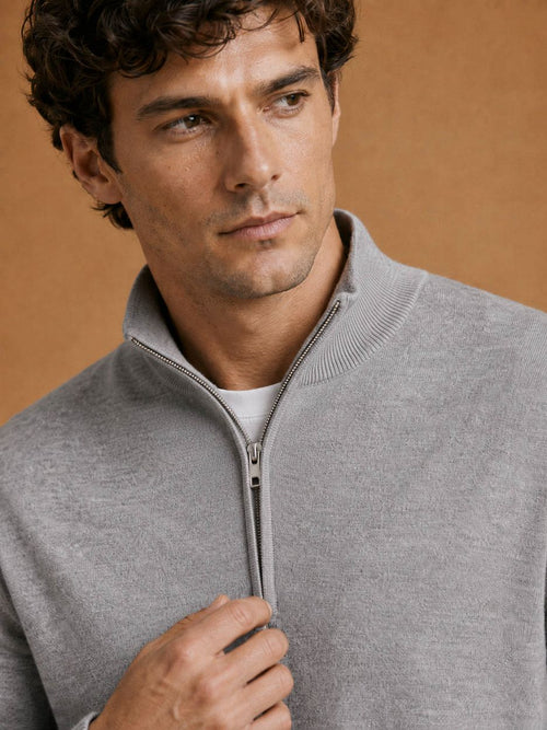 The michael halve rits pull merino grijs