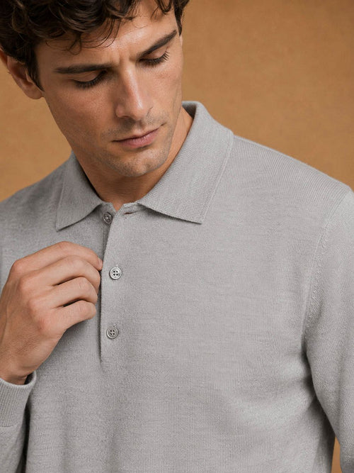 The robert long sleeve poloshirt merino grijs