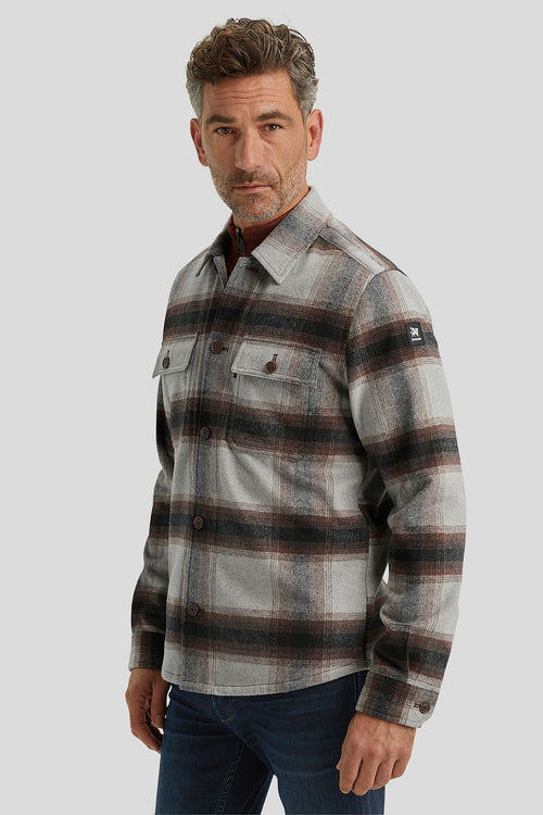 Overshirt brushed wolblend ruit grijs