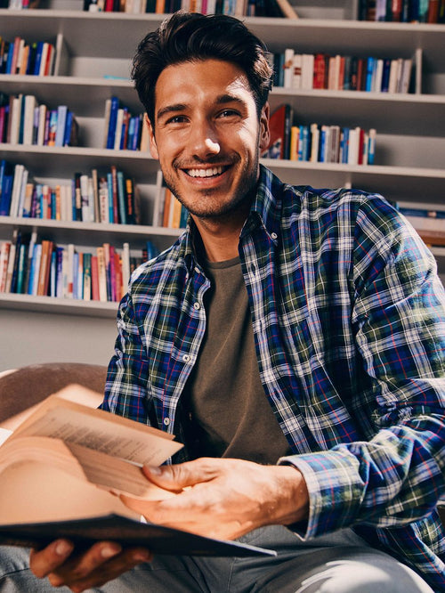 Steppin' Out overhemd flanel checks groen blauw | Slim-fit