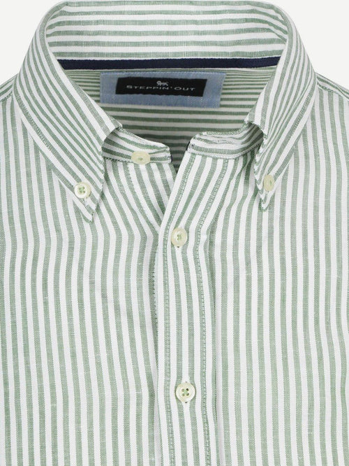 Overhemd linen cotton streep groen