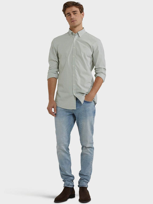 Overhemd poplin streep groen