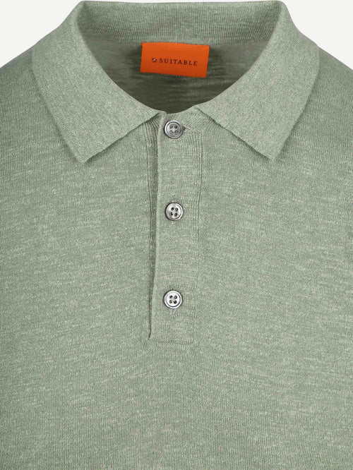Knitted polo cotton linen groen