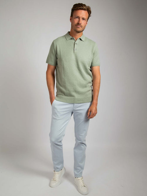 Heavy knitted polo raw lichtgroen