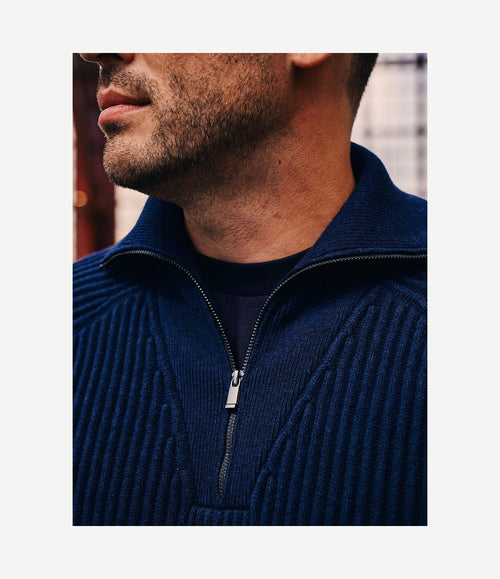 halve rits trui sailor wool blend donkerblauw