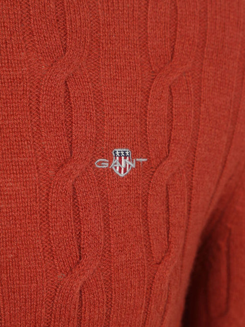 Gant pullover crewneck lambswool cable modern rust | Regular-fit