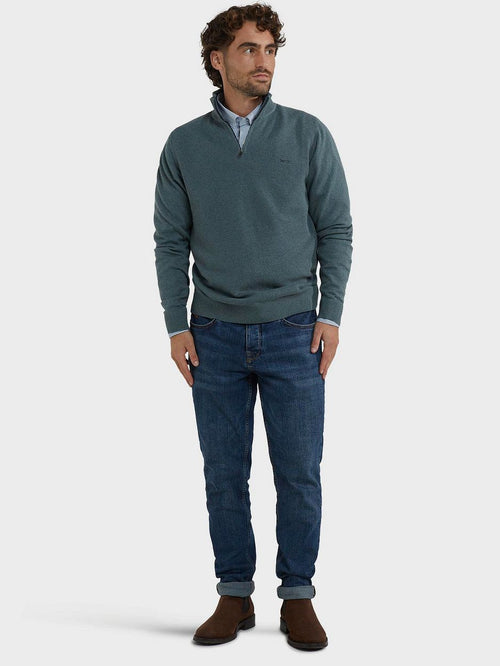 halve rits trui merino blend structure groen
