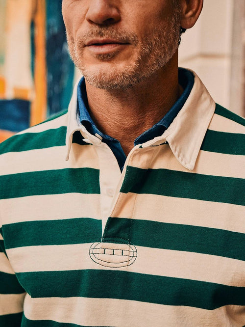 Rugby polo streep groen ecru