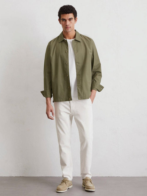 Overshirt linnen blend olijfgroen