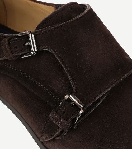 Amalfi schoen monk strap bruin suede