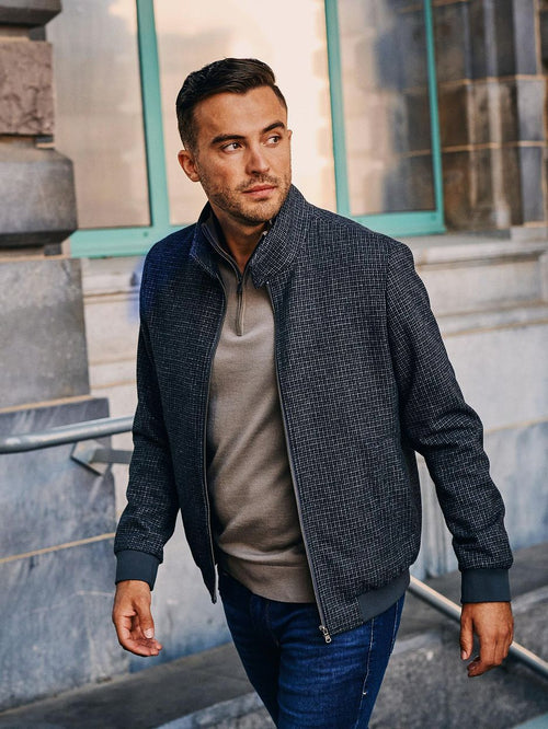 Herritage jack wool blend pepita donkerblauw