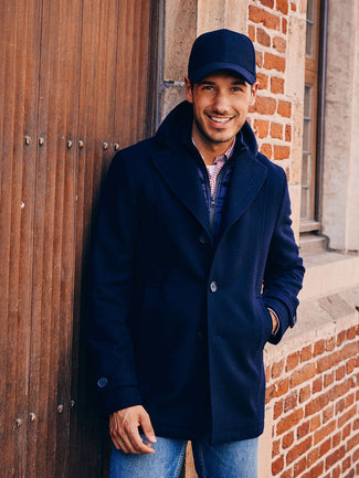 Caban coat wol donkerblauw