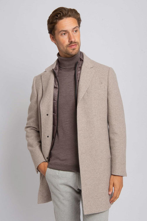 Coat wol twill sand