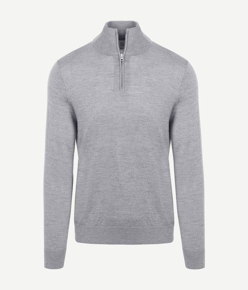 King essentials the michael halve rits pull merino grijs | Regular-fit