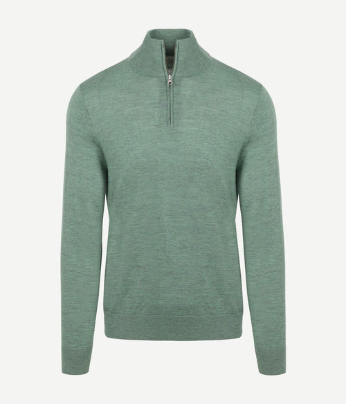 King essentials the michael halve rits pull merino groen | Regular-fit