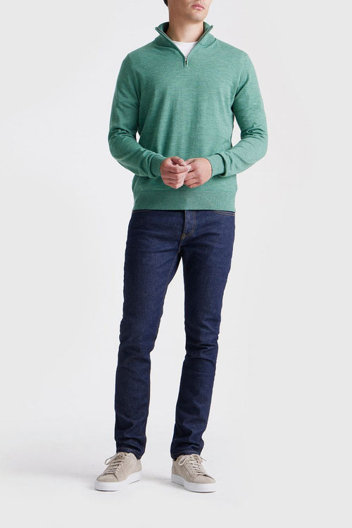 King essentials the michael halve rits pull merino groen | Regular-fit