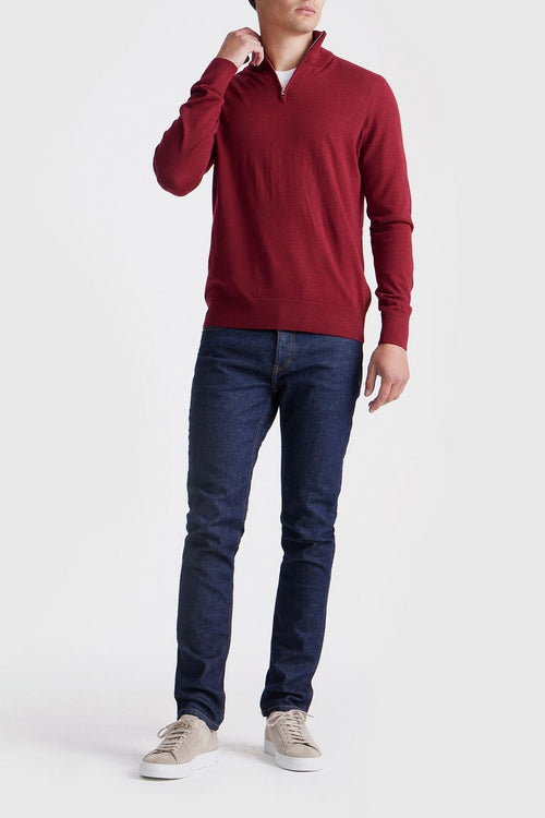King essentials the michael halve rits pull merino rood | Regular-fit
