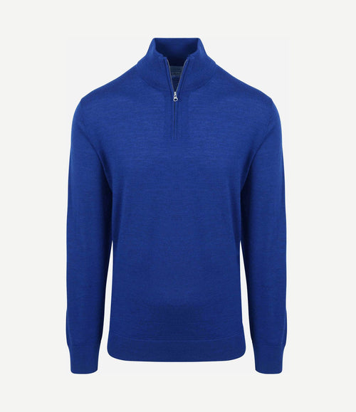 The michael halve rits pull merino royal blauw