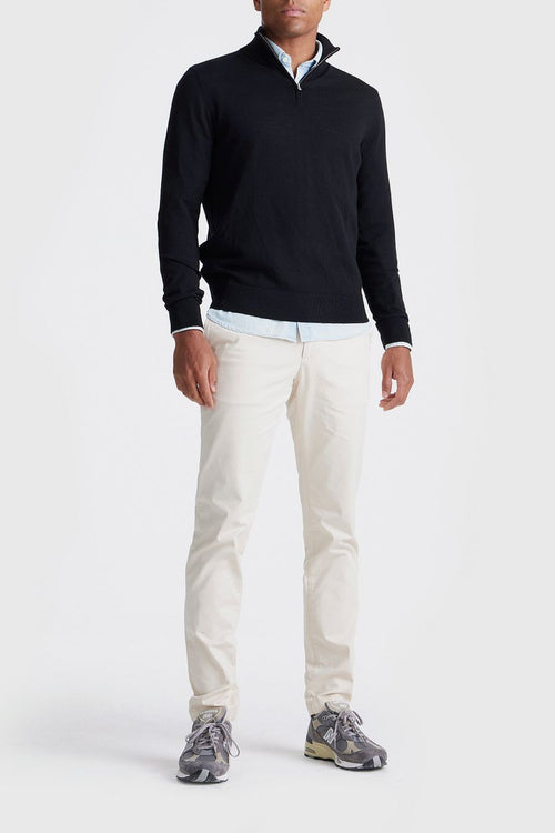 King essentials the michael halve rits pull merino zwart | Regular-fit