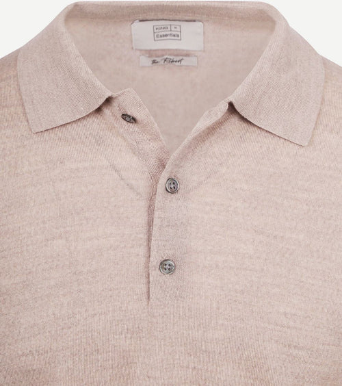 King essentials the robert long sleeve poloshirt merino beige