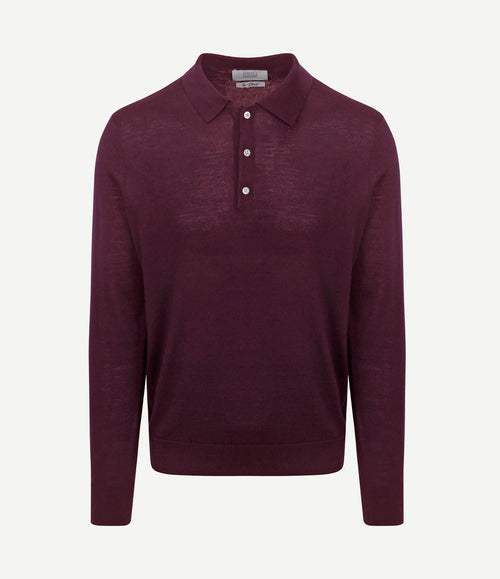 The robert long sleeve poloshirt merino burgundy