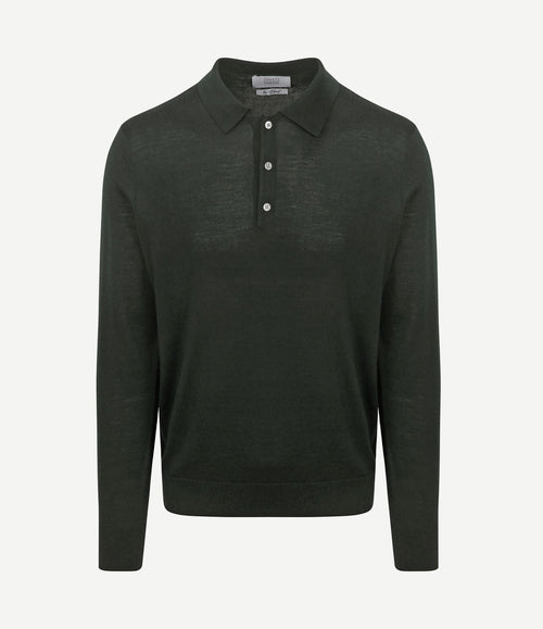 The robert long sleeve poloshirt merino donkergroen