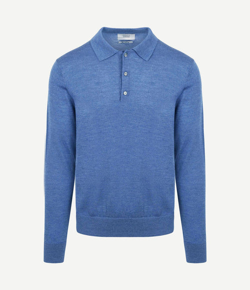 The robert long sleeve poloshirt merino mid blauw