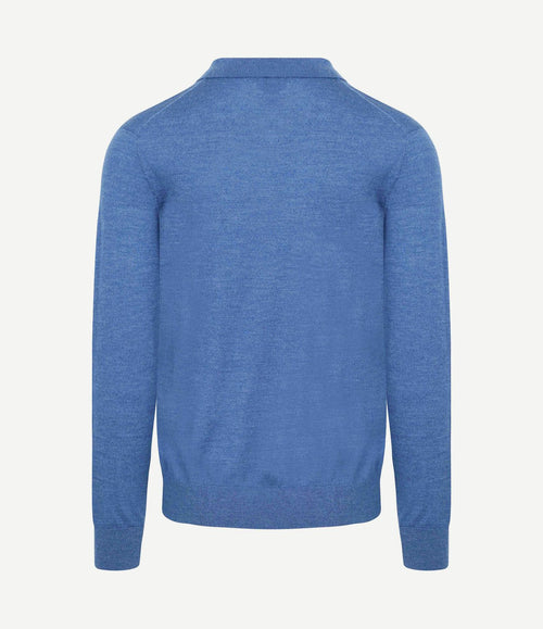 The robert long sleeve poloshirt merino mid blauw