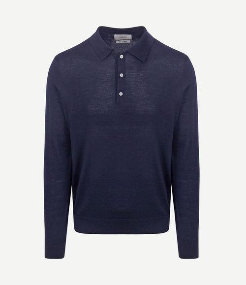 The robert long sleeve poloshirt merino donkerblauw